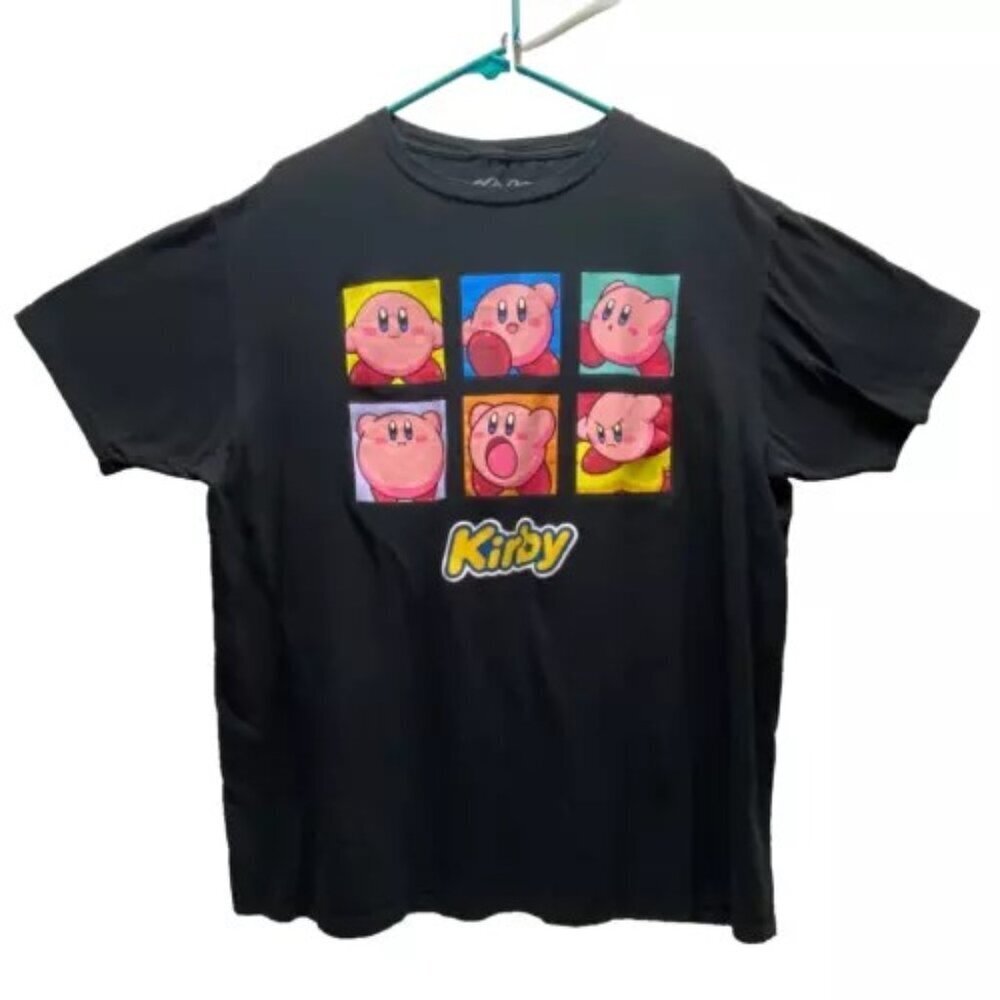 Kirby Nintendo Shirt Men's XL Black Short Sleeve Multicolor Graphic Logo T-Shirt